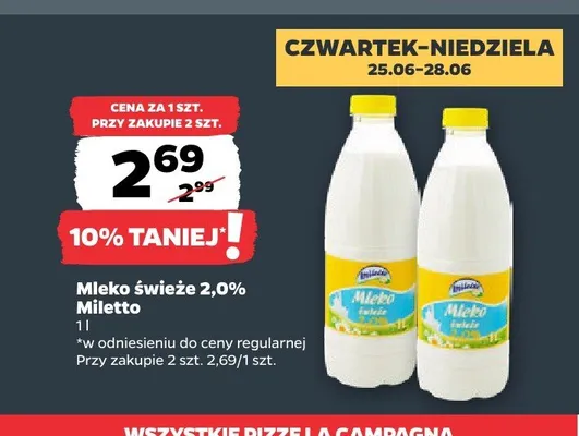 Mleko świeże 2,0% Miletto promocja w Netto