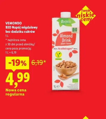 BIO Napój migdałowy bez dodatku cukrów Vemondo promocja w Lidl