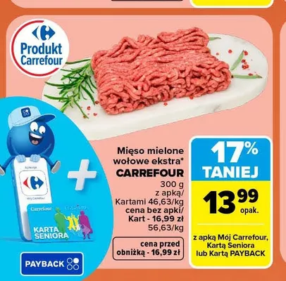 Mięso mielone wołowe ekstra Carrefour promocja w Carrefour