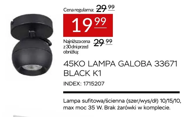 45KO lampa Galoba 33671 Black K1 promocja w Abra Meble