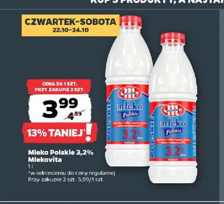 Mleko Polskie Mlekovita 3,2% promocja w Netto