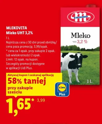 Mleko UHT 3,2% Mlekovita promocja w Lidl