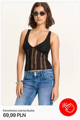 Koronkowa czarna bluzka Cropp promocja w Cropp