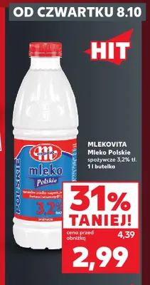 Mleko Polskie spożywcze Mlekovita 3,2% promocja w Kaufland