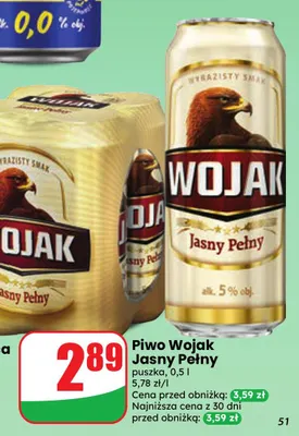 Piwo Wojak Jasny Pełny promocja w Dino