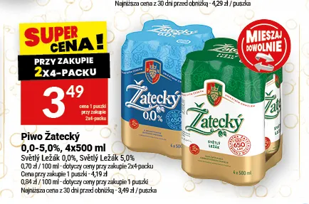 Piwo bezalkoholowe Žatecký Světlý Ležák 4-pak 500 ml promocja w Twój Market