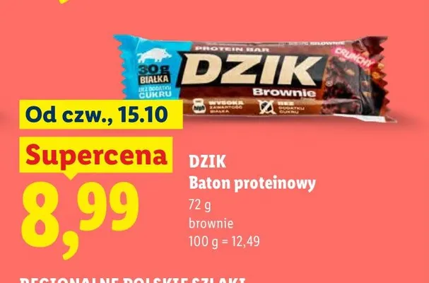 Baton proteinowy Dzik Brownie promocja w Lidl