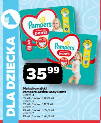 Pieluchomajtki Pampers Active Baby Pants rozm. 5 promocja w Netto