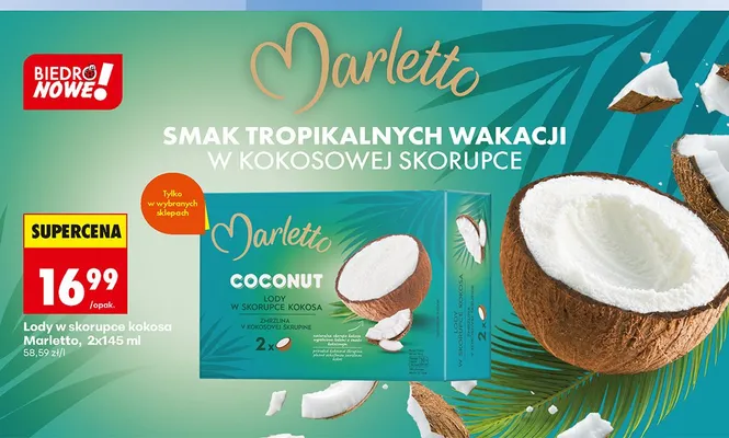 Lody w skorupce kokosa Marletto 2-pak promocja w Biedronka