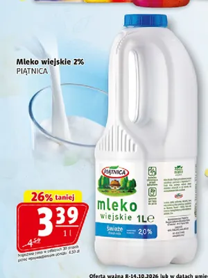 Mleko wiejskie Piątnica 2% promocja w Prim Market