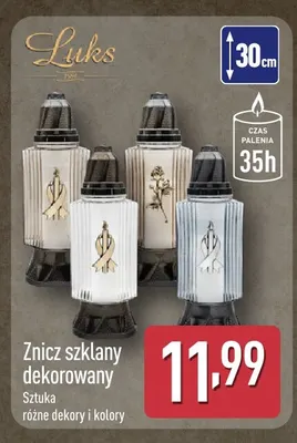 Znicz szklany dekorowany Luks promocja w Aldi