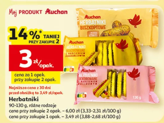 Herbatniki biszkoptowe, różne rodzaje promocja w Auchan