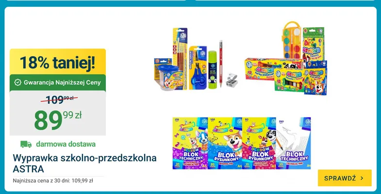 Wyprawka szkolno-przedszkolna ASTRA promocja w ERLI