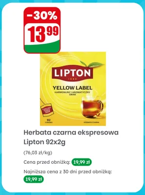 Herbata czarna ekspresowa Lipton Yellow Label promocja w Dino