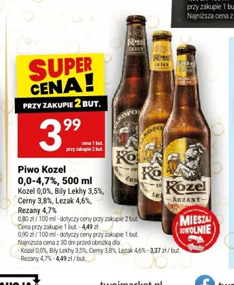 Piwo Kozel Rezany 4,7% promocja w Twój Market