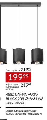 45SZ Lampa Hugo Black 2961/Z-B-3 LW3 promocja w Abra Meble