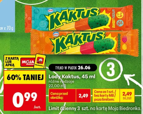 Lody Kaktus Sweet & Sour promocja w Biedronka