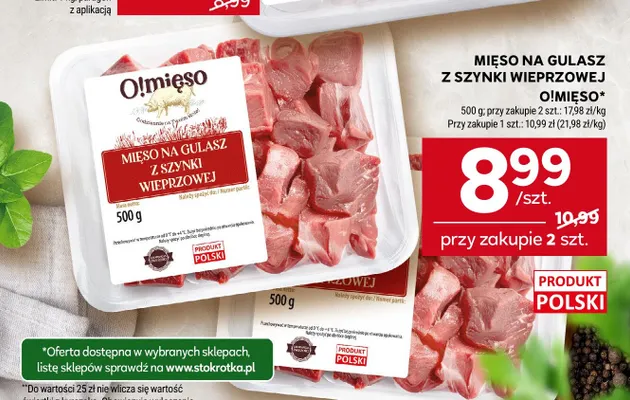 Mięso na gulasz z szynki wieprzowej O!mięso promocja w Stokrotka