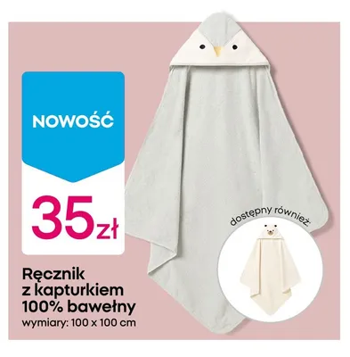 Ręcznik z kapturkiem 100% bawełny promocja w Pepco