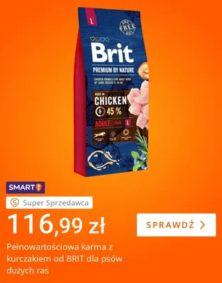 Pełnowartościowa karma z kurczakiem od Brit dla psów dużych ras promocja w Allegro