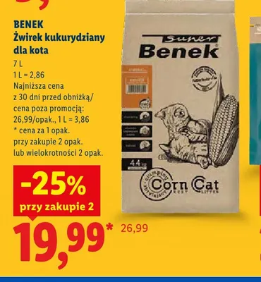 Żwirek kukurydziany dla kota Benek Corn Cat promocja w Lidl