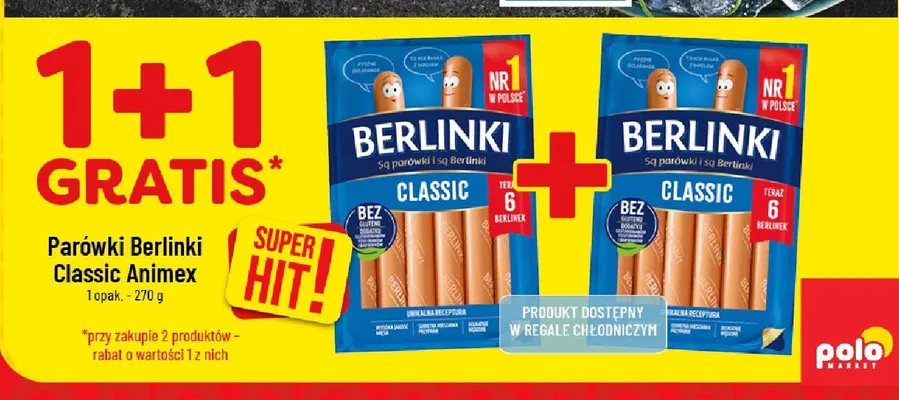 Parówki Classic Berlinki Animex promocja w POLOmarket