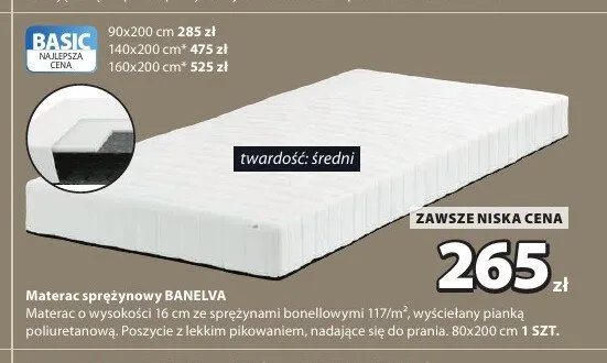 Materac sprężynowy Banelva 80x200 cm promocja w Jysk