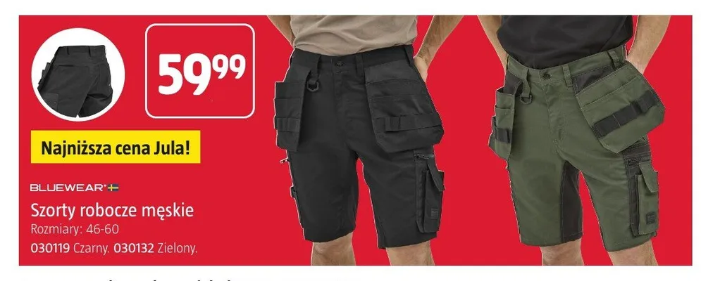 Szorty robocze męskie Bluewear zielone promocja w Jula