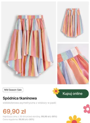 Spódnica tkaninowa Coccodrillo wielokolorowa asymetryczna z wiskozy w paski promocja w Coccodrillo