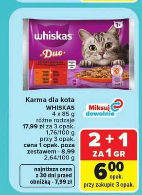 Karma dla kota Whiskas Duo 4-pak promocja w Carrefour Market