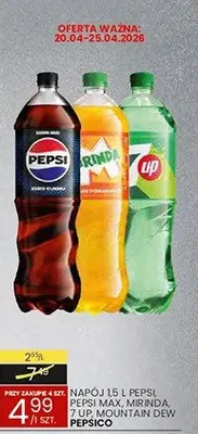 Napój 1.5 l pepsi pepsi max, mirinda, 7up mountain dew promocja w Wafelek