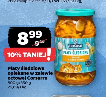 Płaty śledziowe opiekane w zalewie octowej Corsarro promocja w Netto
