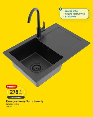 Zlew granitowy Suri z baterią czarny promocja w Castorama