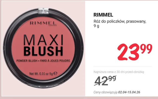 Róż do policzków prasowany promocja w Rossmann