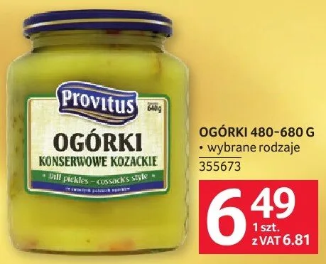 Ogórki konserwowe Provitus 480-680g promocja w Selgros