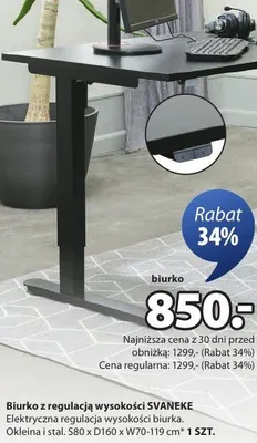 Biurko z regulacją wysokości SVANEKE promocja w Jysk