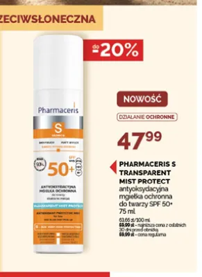 Mgiełka ochronna do twarzy Pharmaceris S Transparent Mist Protect SPF 50+ promocja w Ziko Dermo