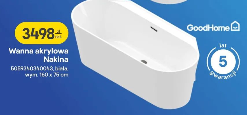 Wanna akrylowa Nakina promocja w Castorama