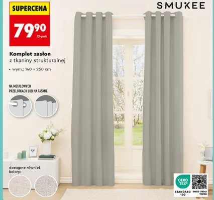 Komplet zasłon z tkaniny strukturalnej 140 x 250 cm promocja w Biedronka