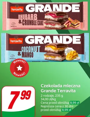 Czekolada mleczna Grande Terravita Rhubarb & Crumble Cake promocja w Dino