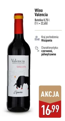 Wino Valencia czerwone półwytrawne hiszpańskie promocja w Aldi