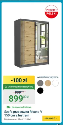 Szafa przesuwna Rivano V 150 cm z lustrem promocja w ERLI
