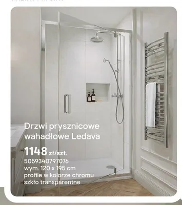Drzwi prysznicowe wahadłowe Ledava promocja w Castorama