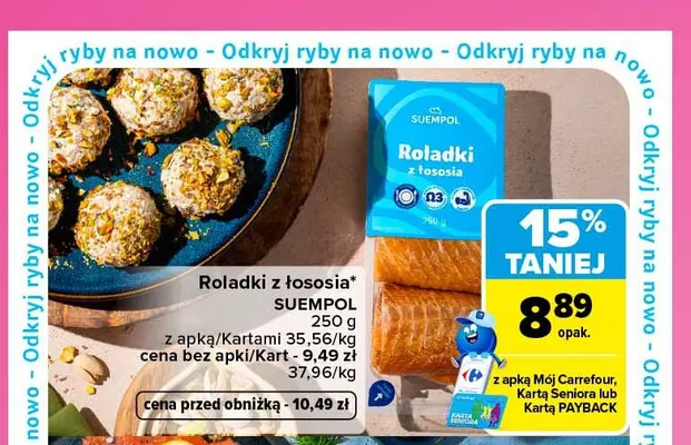 Roladki z łososia Suempol promocja w Carrefour