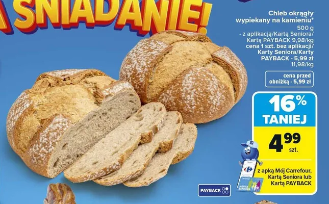 Chleb okrągły wypiekany na kamieniu promocja w Carrefour