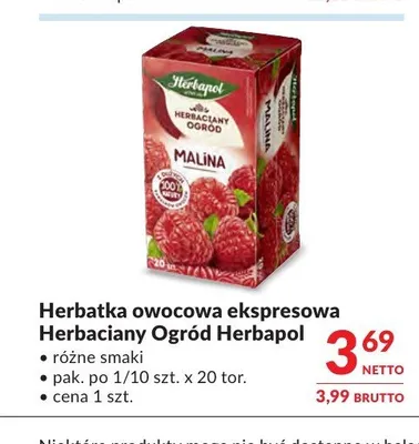 Herbatka owocowa ekspresowa Herbaciany Ogród Herbapol Malina promocja w Makro