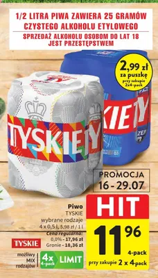Piwo bezalkoholowe Tyskie 4-pak promocja w Intermarche