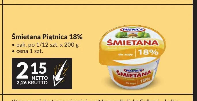 Śmietana Piątnica 18% promocja w Makro