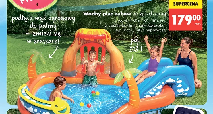 Wodny plac zabaw ze zjeżdżalnią 265x265x104cm promocja w Biedronka