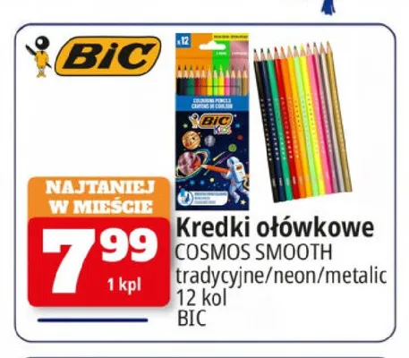 Kredki ołówkowe Cosmos Smooth neon 12 kolorów BIC promocja w Leclerc